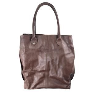 Gianfranco Ferre GF Brown 100% Leather Ribbed Snap Shoulder Tote Bag Handbag OS